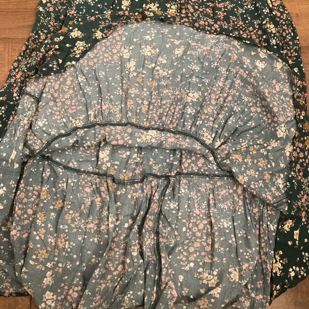 American Eagle Green Floral Smocked Bodice Long Sleeve Maxi Dress Women’s L - Picture 5 of 12